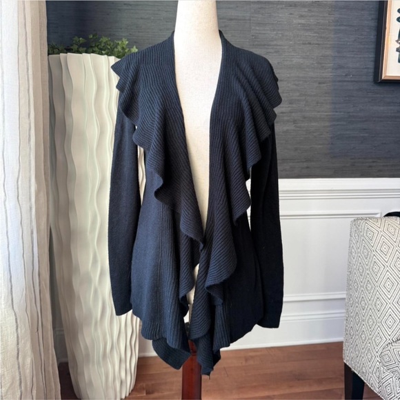 Karen Scott Black Ruffled Cardigan - Picture 1 of 7
